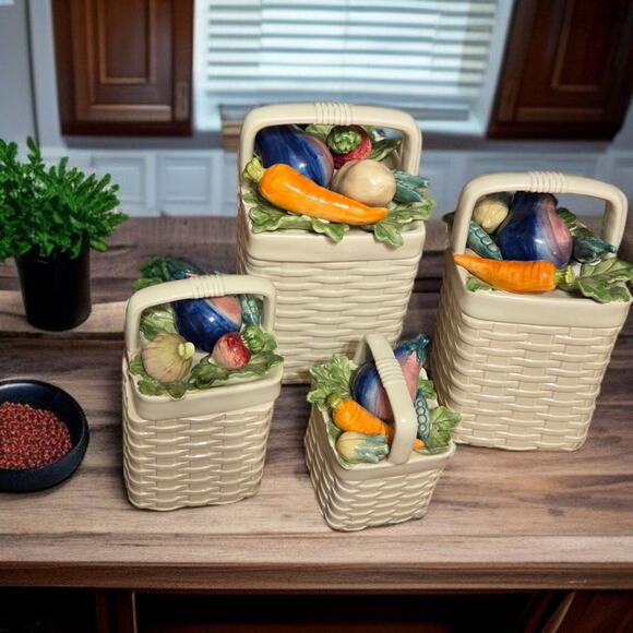 Fitz and Floyd Basketweave Kitchen Harvest Collection 4pc Canister Set w/ Lids - Picture 2 of 12